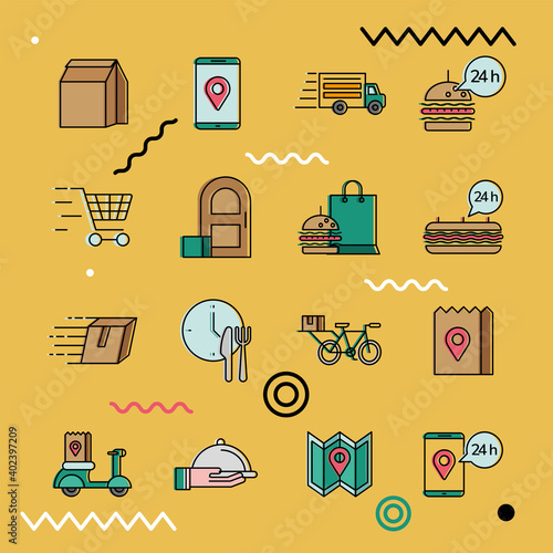 Food delivery icon bundle vector design