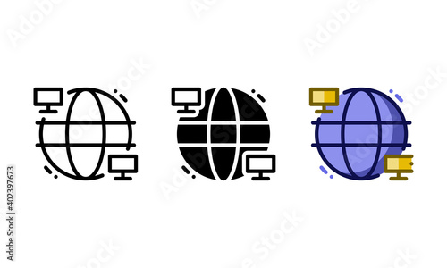 Internet icon. With outline, glyph, and filled outline styles