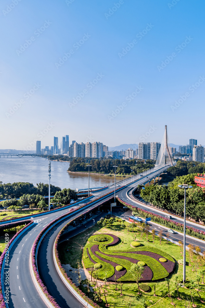 Sunny scenery of Sanxianzhou bridge in Fuzhou, Fujian, China Sunny scenery of Sanxianzhou bridge in Fuzhou, Fujian, China