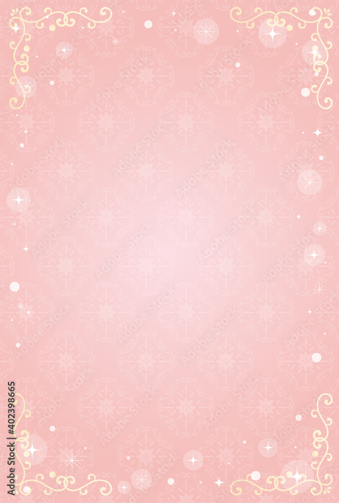 ダマスク模様　豪華なフレーム枠　カード　ピンク