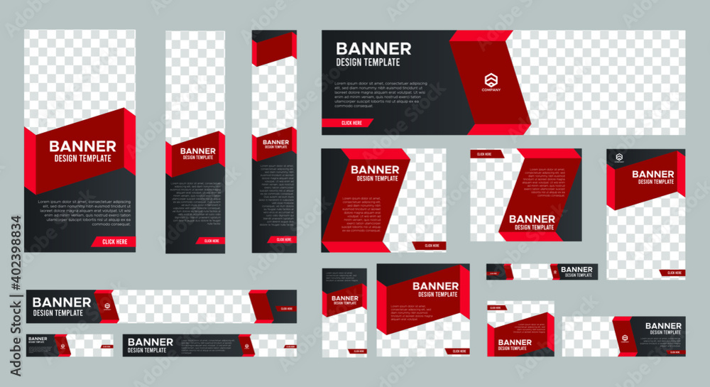 Set of Business Web Banners with standard size. Vertical, horizontal and square template. Vector EPS	10
