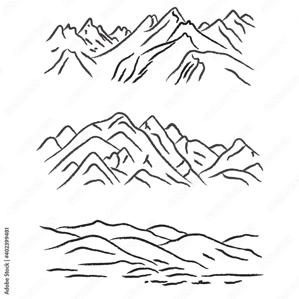 Fototapeta premium Rough sketch with chalk, charcoal. The outline of the mountains.