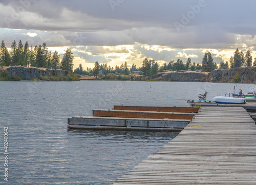 Fishing dock on the waters of  Williams Lake in Cheney, Spokane County, Washington