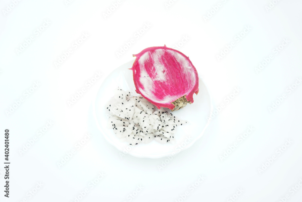 Fresh white dragon fruit on white background Fresh white dragon fruit on white background