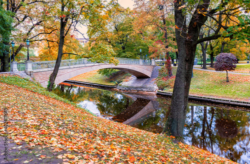 Late autumn in central public park of Riga, Latvia
