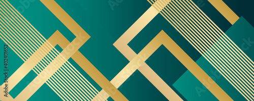 Luxury green background combine with glowing golden lines. Overlap layer textured background 