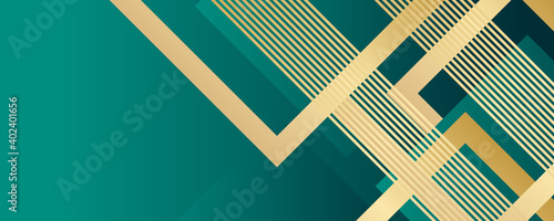 Luxury green background combine with glowing golden lines. Overlap layer textured background 