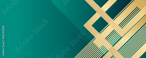 Luxury green background combine with glowing golden lines. Overlap layer textured background 