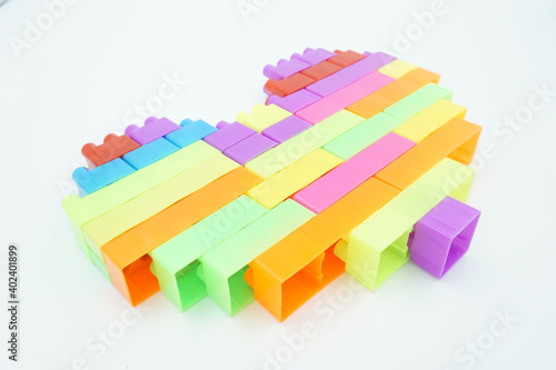 Colored stacking blocks on a white background