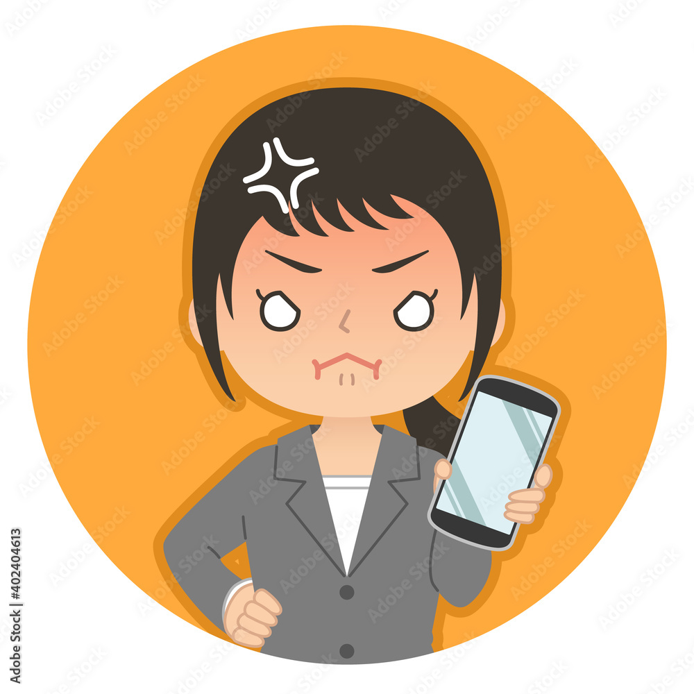 怒った赤い顔でスマホを持つ女性 イラスト アイコン 怒った赤い顔でスマホを持つ女性 イラスト アイコン