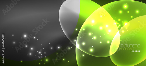 Neon ellipses abstract backgrounds. Shiny bright round shapes glowing in the dark. Vector futuristic illustrations for covers, banners, flyers and posters and other