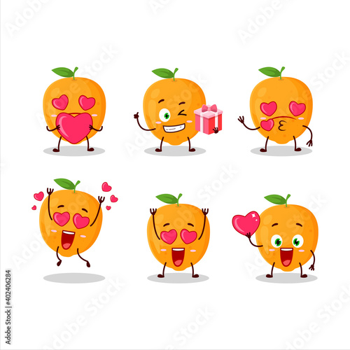 Fototapeta Naklejka Na Ścianę i Meble -  Orange fruit cartoon character with love cute emoticon