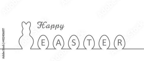happy easter label, easter bunny and eggs in a row outline, silhouette, vector, illustration