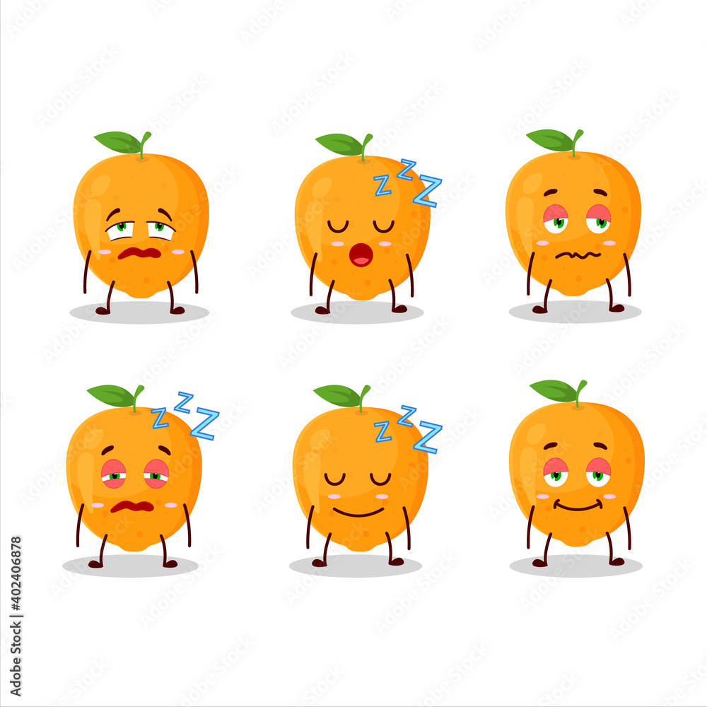 Cartoon character of orange fruit with sleepy expression Cartoon character of orange fruit with sleepy expression