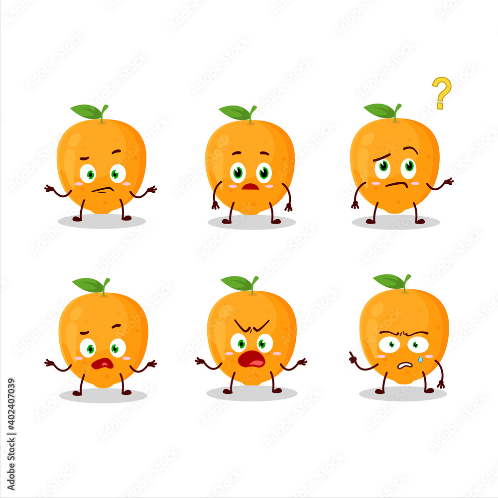 Cartoon character of orange fruit with what expression Cartoon character of orange fruit with what expression