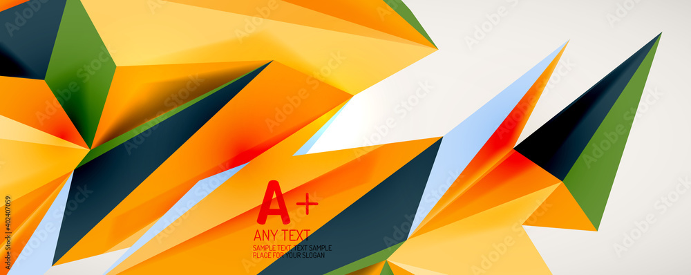 Vector triangle geometric backgrounds. Low poly 3d shape on light backdrop. Vector illustration for covers, banners, flyers and posters and other designs Vector triangle geometric backgrounds. Low poly 3d shape on light backdrop. Vector illustration for covers, banners, flyers and posters and other designs