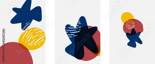 Hand drawn doodle shapes, wall art painting style, vector abstract background templates. A4 poster design or for covers, banners, flyers