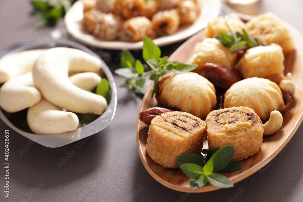 assorted of oriental pastry and mint tea assorted of oriental pastry and mint tea