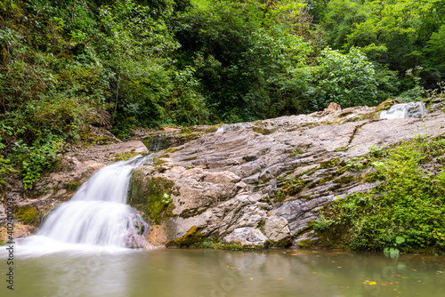 Orekhovsky Waterfall on Bezumenk s river - natural sight in the neighborhood of the city Sochi