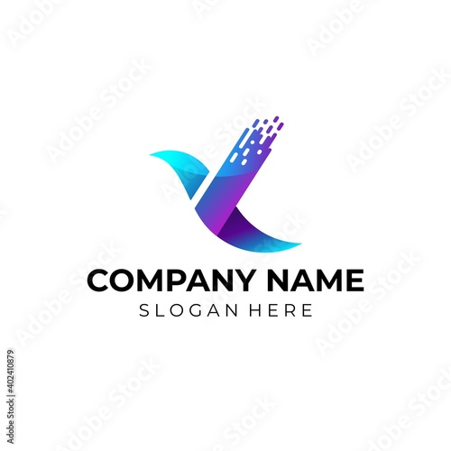 Bird network logo designs concept vector. digital bird icon logo template