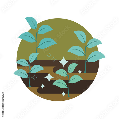 Plants growing in fertile soil farm groove. Soil conservation concept. Vector illustration outline flat design style.