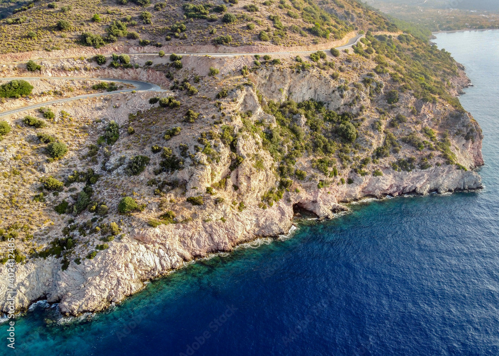 The Karia road by drone on the Mediterranean coast.