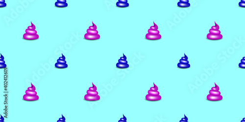 Seamless pattern with clipping mask. Cartoon blue and pink poop staggered with shadows on cyan background. EPS10