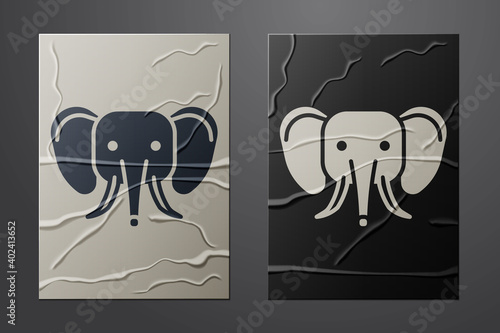 White Elephant icon isolated on crumpled paper background. Paper art style. Vector.