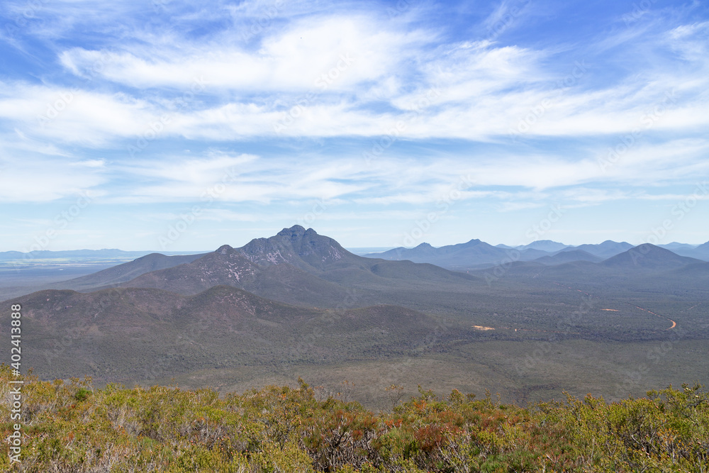 View down into the Stirling Range with Mt. Toobrunup in the Backgruond, Western Australia