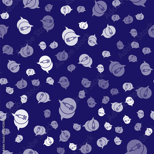 White Addiction to the drug icon isolated seamless pattern on blue background. Heroin, narcotic, addiction, illegal. Sick junkie with a syringe and medical pills. Vector.