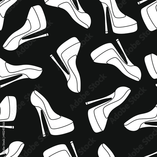 Ellegant fashilonable high heeled women shoes seamless pattern. Vector illustration.