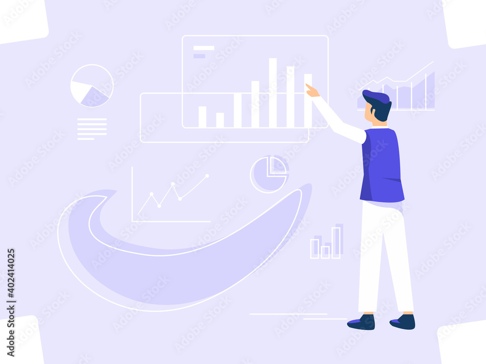 Digital graphic concept. men and annual chart data. used for web, posters, flyers. flat vector illustration. Digital graphic concept. men and annual chart data. used for web, posters, flyers. flat vector illustration.