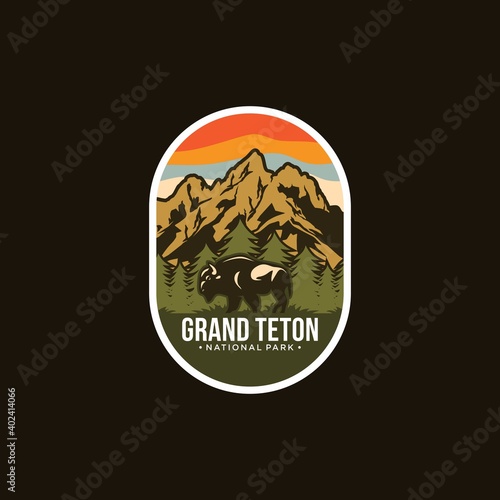 Photo Grand Teton National Park Emblem patch logo illustration on dark background