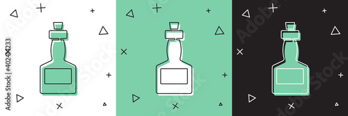 Set Tabasco sauce icon isolated on white and green, black background. Chili cayenne spicy pepper sauce. Vector.