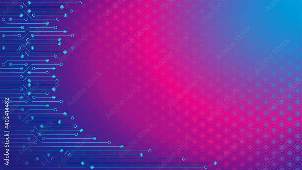 Cyberpunk Circuit Board Background Design Template. Abstract Technology  Vector Illustration with Rounded Square Pattern. Sci-Fi PCB Trace Data  Transfer Design Concept. Blue Pink Gradient Stock Vector | Adobe Stock