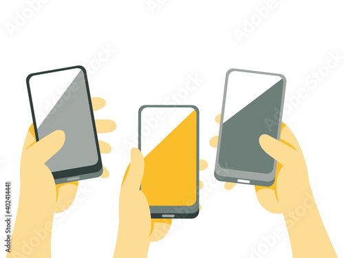 スマートフォンを持つたくさんの手