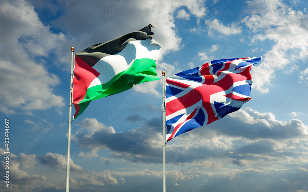Flags of Palestine and UK British. Flags of Palestine and UK British.