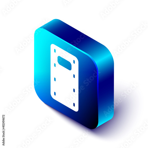 Isometric Military assault shield icon isolated on white background. Blue square button. Vector.