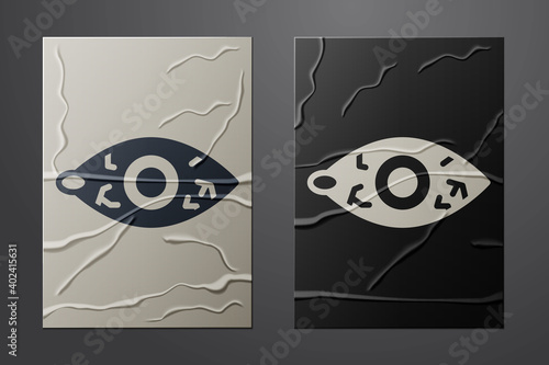 White Reddish eye due to viral, bacterial or allergic conjunctivitis icon isolated on crumpled paper background. Paper art style. Vector.