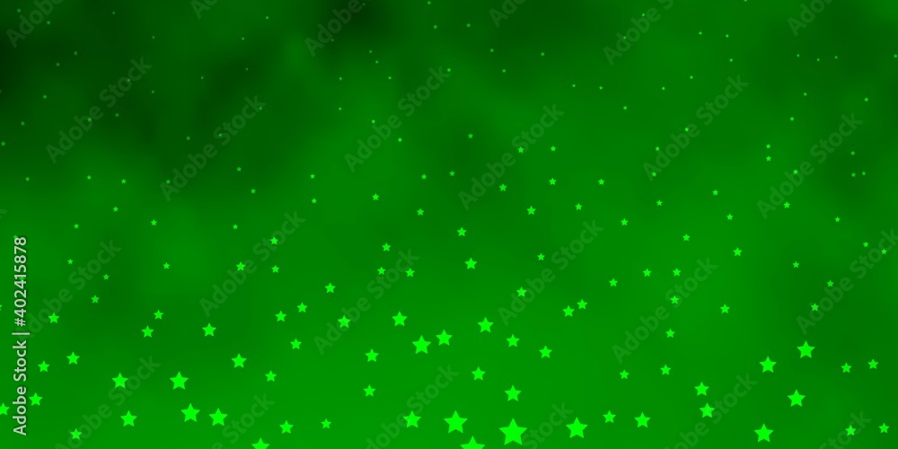 Dark Green vector background with small and big stars.