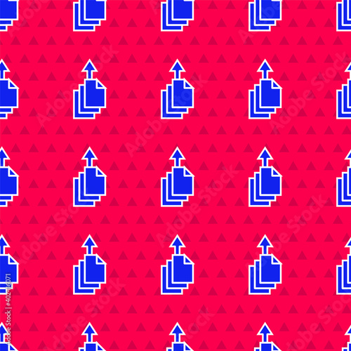 Blue Data export icon isolated seamless pattern on red background. Vector.