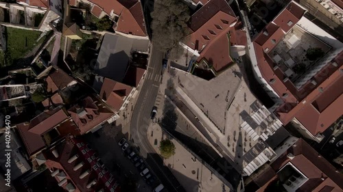 Aerial view of Alfama old district in Lisbon downtown, view of the city old town from top, Lisbon, Portugal.