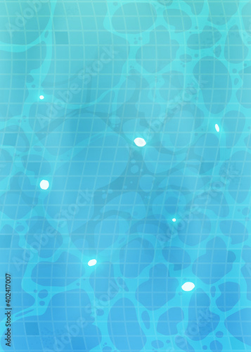 Swimming pool bottom caustics ripple and flow with waves background. Texture of water surface. Overhead view. Summer background. Vector
