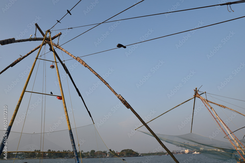 Filets dans le port de Cochin en Inde du Sud