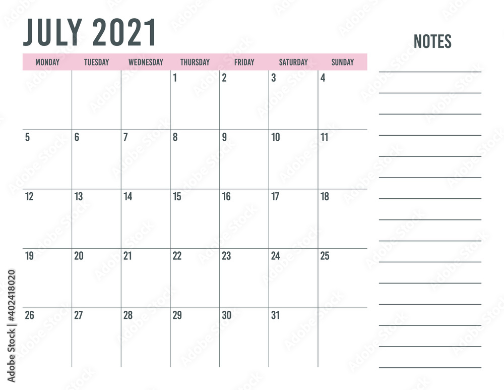 Simple calendar July 2021, printable Simple calendar July 2021, printable