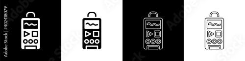 Set Dictaphone icon isolated on black and white background. Voice recorder. Vector.