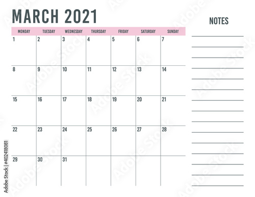 simple calendar march 2021 