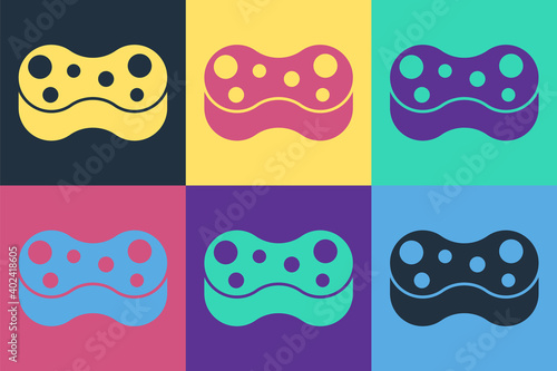 Pop art Sponge icon isolated on color background. Wisp of bast for washing dishes. Cleaning service logo. Vector.