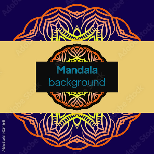 template with floral Mandala ornament. Lace pattern with hand drawn striped colorful Mandala. Vector illustration