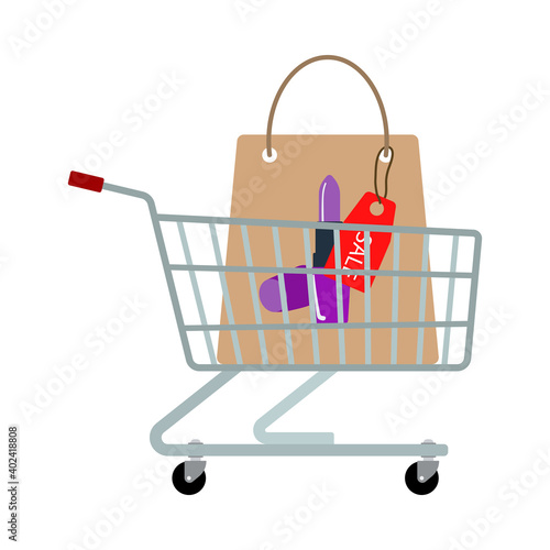 Shopping Cart With Bag Of Cosmetics Icon